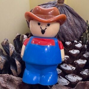 Shelcore Vintage 1993 Farmer Blue Red Cowboy Toy Figure Pretend Play Fun Learn